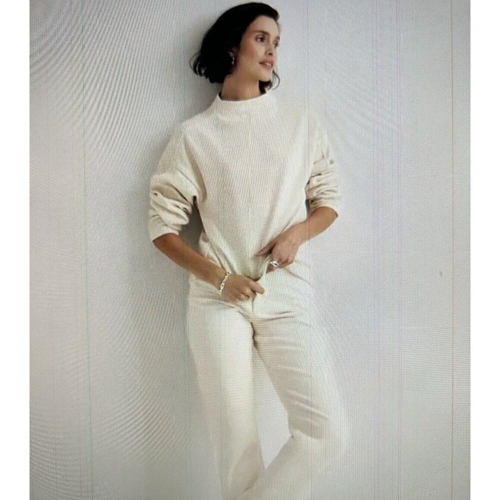 Madewell Jacquard Stripe Funnel Neck Long-Sleeve Sweater Antique Cream Size XS - Picture 2 of 11